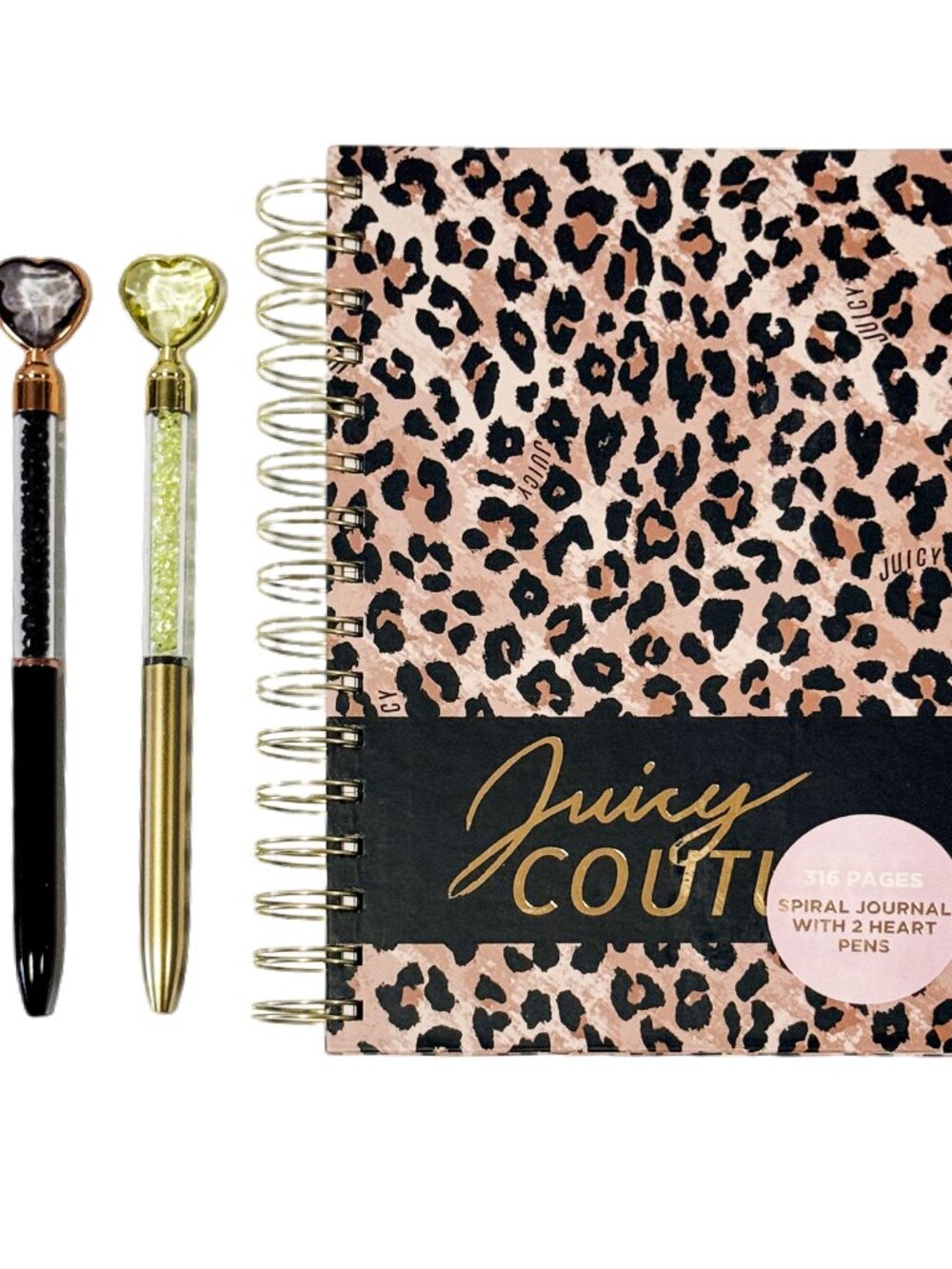 Juicy Couture Cheetah Print Spiral Notebook Journal with 2 Heart Pens - Picture 3 of 8